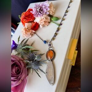 Gemstone Cicada Wing Sterling Silver necklace